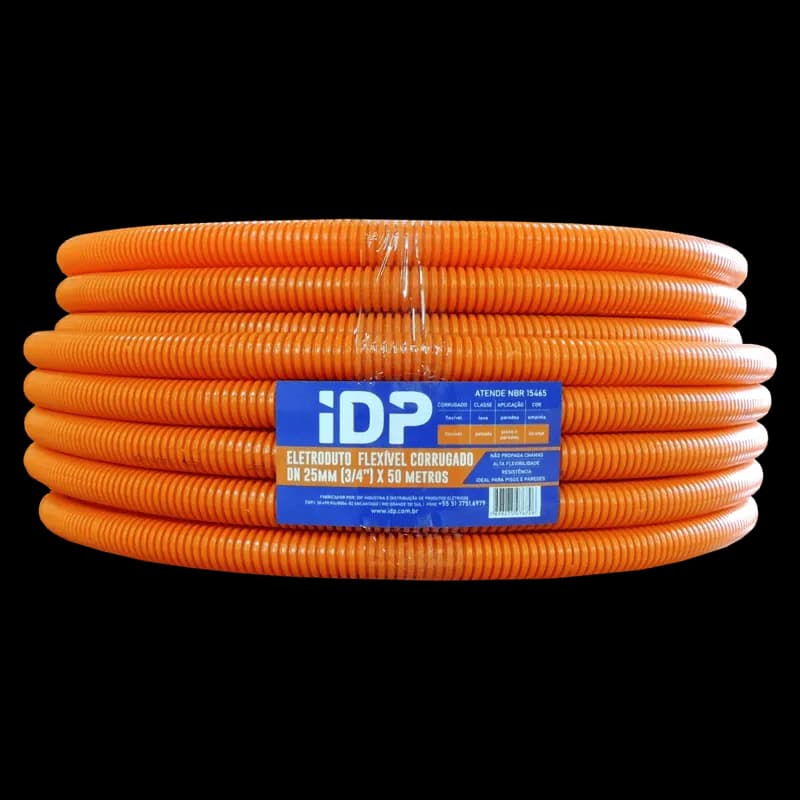 Rolo de eletroduto corrugado laranja IDP, linha reforçada para lajes.